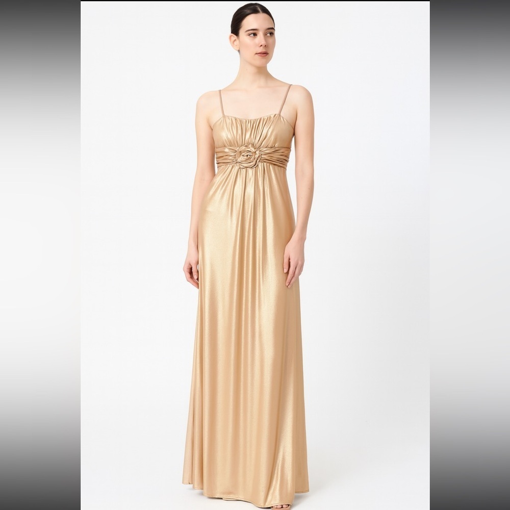Jessica McClintock Vintage Elegant Gold Satin Formal Gown Dress Y2K Made in USA